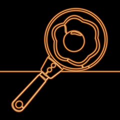 Fried egg cooking in a pan icon neon glow vector illustration concept