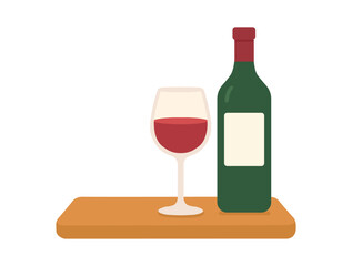 A simple, charming illustration of red wine bottle and glass.