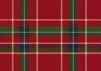 Seamless red and green tartan plaid pattern featuring a checkered geometric design on vintage fabric texture for fashion textiles and festive tablecloth wallpaper backdrops
