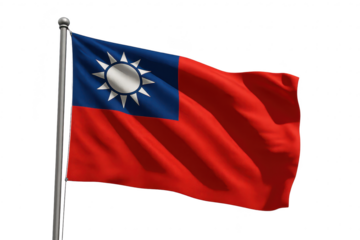 Taiwanese flag waving, patriotic symbol on transparent background art.