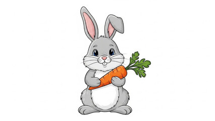 Obraz premium Gray Bunny Holding Carrot