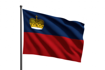 Liechtenstein flag waving on a transparent background with golden crown