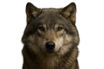 Portrait of a wolf face close-up with transparent background element.