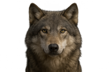 Gray Wolf Portrait with a transparent background, realistic detailed view