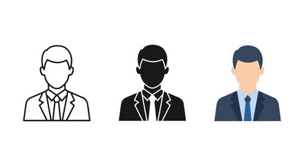 Three businessmen icons in different styles