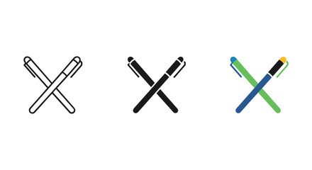 Crossed pens in different styles and colors