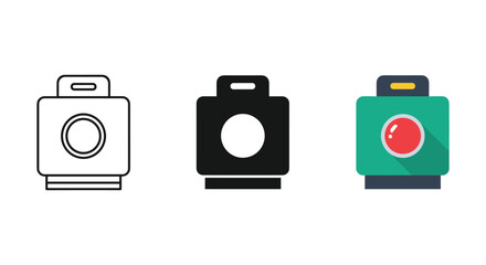 Set of three camera icons in different styles and colors
