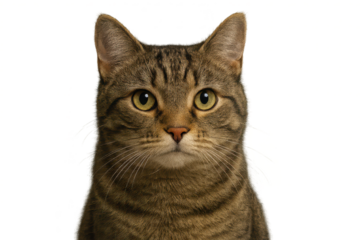 Cute brown tabby cat portrait, isolated on transparent background image