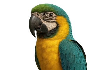 Fototapeta premium Close-up Blue and Gold Macaw with transparent background for graphics.