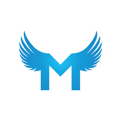 Modern Blue M Wing Logo Emblem With Gradient Wings For Brand Identity And Design