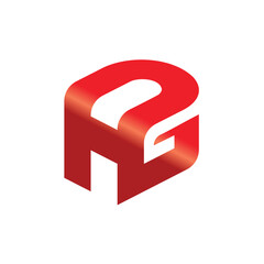 Modern Red 3D Isometric AG, GA Icon With Gradient Shading For Brand Identity