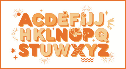 Vibrant Orange Yellow Groovy Alphabet Letters Set.