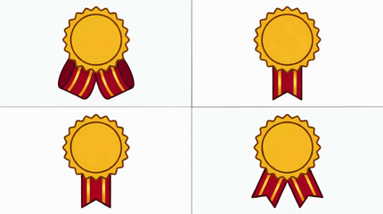 Professional set of four colorful award badges, featuring gold medals with red ribbons designed for certificates or competitions, ideal for recognition or achievement purposes.