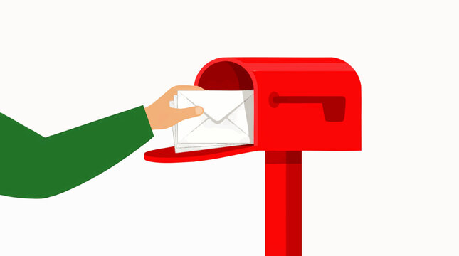 Hand Inserting Envelope into Bright Red Mailbox Communication and Delivery Concept