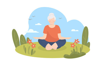 granny doing mediation outdoor