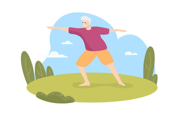 old man doing yoga outdoor