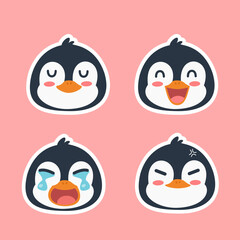 Penguin with various emotion set. Cute animal illustration Can be used for wallpaper and sticker