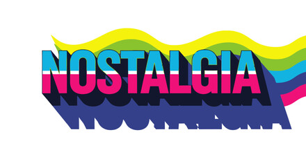Vibrant Nostalgia Word Art with Retro Wavy Background.