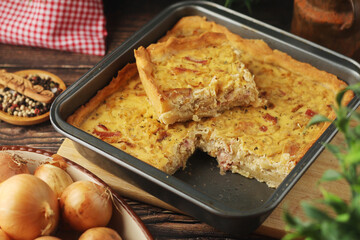 Zwiebelkuchen, a pie with onion and bacon, traditional German dish