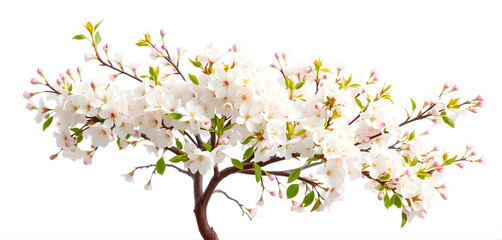  Apple blossom tree isolated on white background, white and pink blooms, spring mood, realistic lighting.