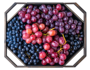 Grapes Red, purple, dark blue in dark octagonal box