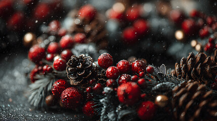 Festive winter wreath with red berries
