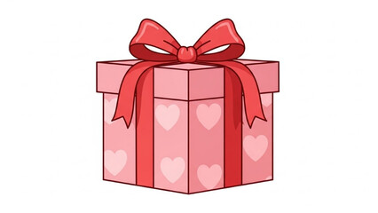 Pink Gift Box with Red Ribbon and Hearts