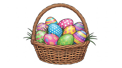 Colorful Easter Eggs in Woven Basket