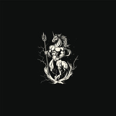 Fototapeta premium Muscular and powerful fantasy illustration of a unicorn with a bodybuilder physique, holding a trident