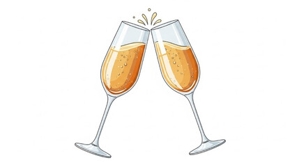 Champagne Glasses Clinking Together on White Background