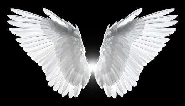 Pair of Large White Angel Wings on Black Background Spiritual, Freedom, and Protection Concept