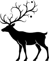 Black Deer Silhouette with Antlers on White Background