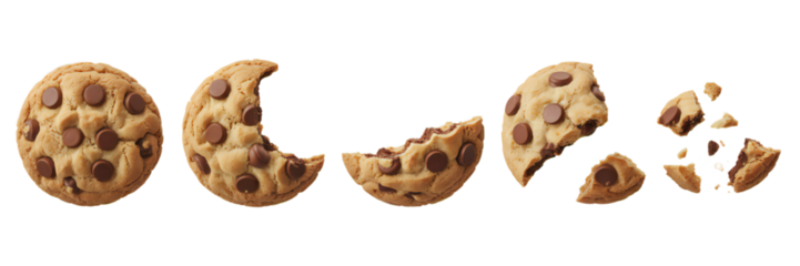 Crunchy Chocolate Chip Cookie Eaten Stages Row Isolated