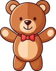Charming cartoon teddy bear with a red bow tie a delightful and cuddly illustration