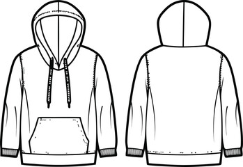 Vector Outline Hoodie Technical Fashion Sketch Mockup - Front and Back © Shariarkarim