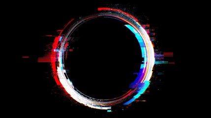 Glitched neon circle with distortion on black