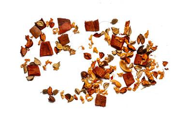 High-resolution photograph of fragrant dried flowers isolate on white, taken with a high-resolution 45MP camera