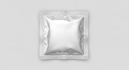 Blank silver foil sachet packaging, isolated on white background