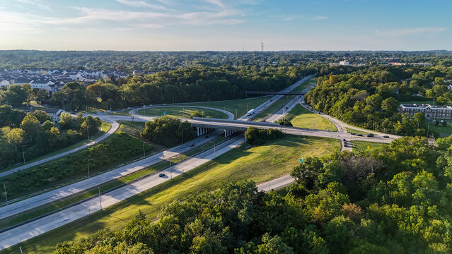 Aerial view of an interchange on Interstate 495 highway at Claymont near Wilmington, Delaware