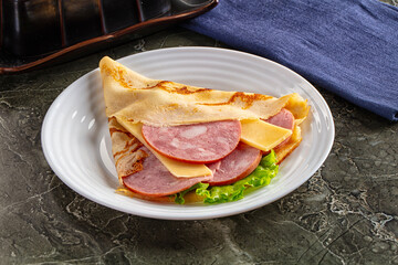 Ham and cheese pancakes for breakfast