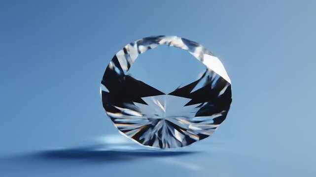 Sparkling diamond gemstone with water reflections against a gradient blue backdrop