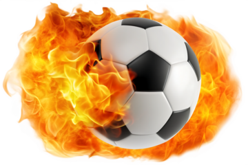 Flaming soccer ball on white background png isolated on a transparent background
