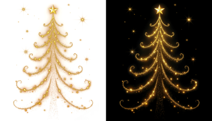 Festive golden Christmas tree light glow isolated on transparent background with warm holiday atmosphere. Isolated on transparent PNG overlay
