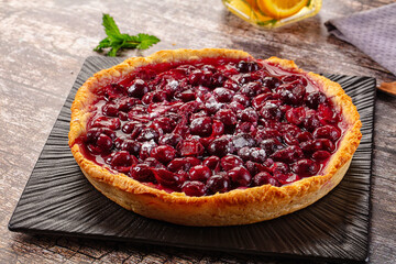 Tasty homemade pie with cherry
