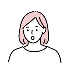 驚いて気づく女性の線画イラスト｜注意・発見