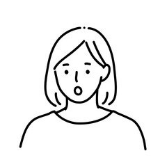 驚いて気づく女性のモノクロ線画イラスト