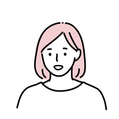 笑顔で話す女性の線画イラスト｜説明・共感