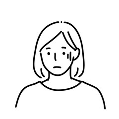 安や緊張で青ざめている女性のモノクロ線画イラスト