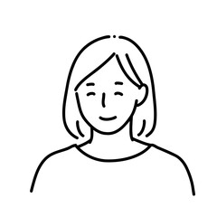 安心して微笑む女性のモノクロ線画イラスト
