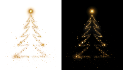 Shimmering golden Christmas tree light glow isolated on transparent background for elegant holiday decoration design. Isolated on transparent PNG overlay
